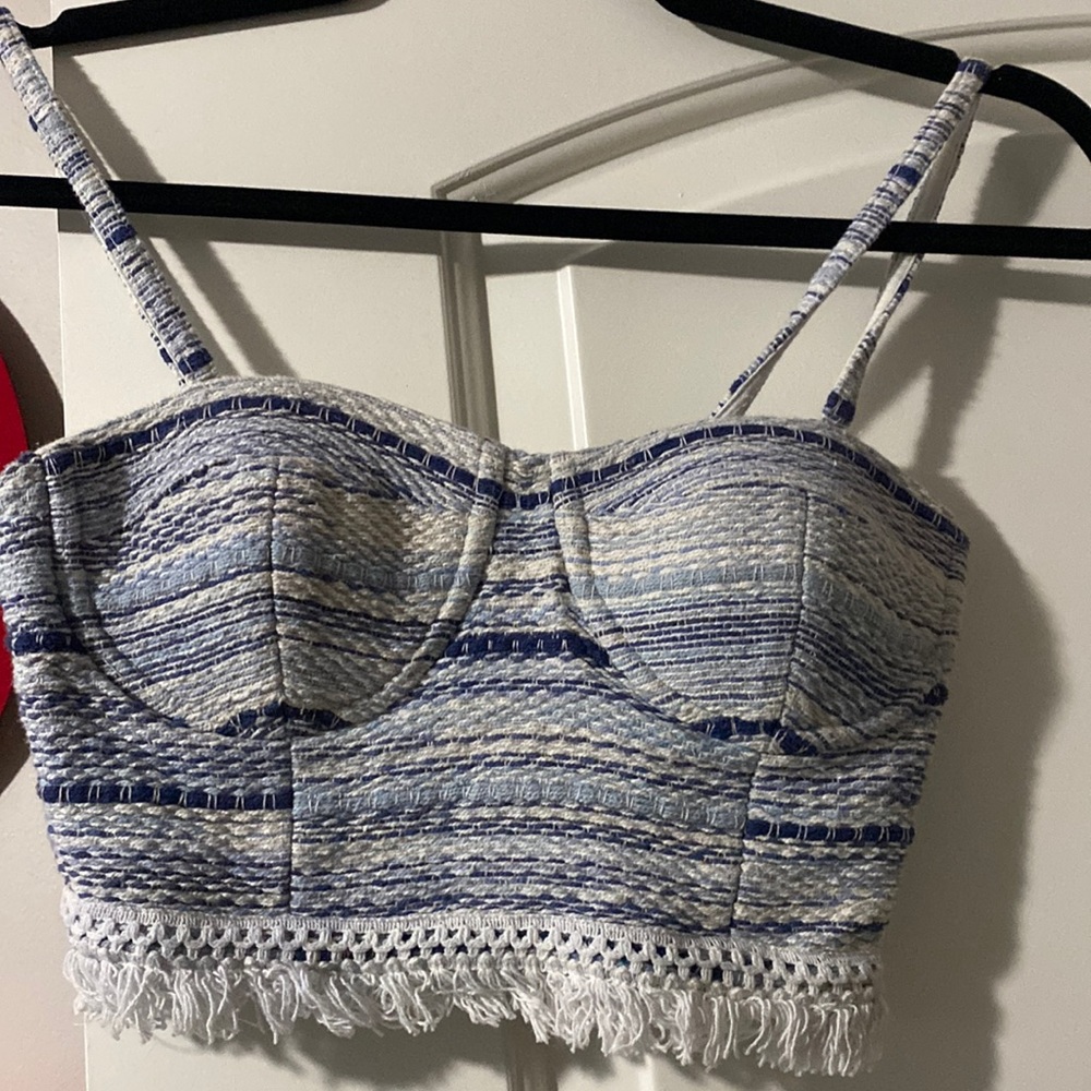 Lovers & friends corset fabric blue top. Adjustable straps.